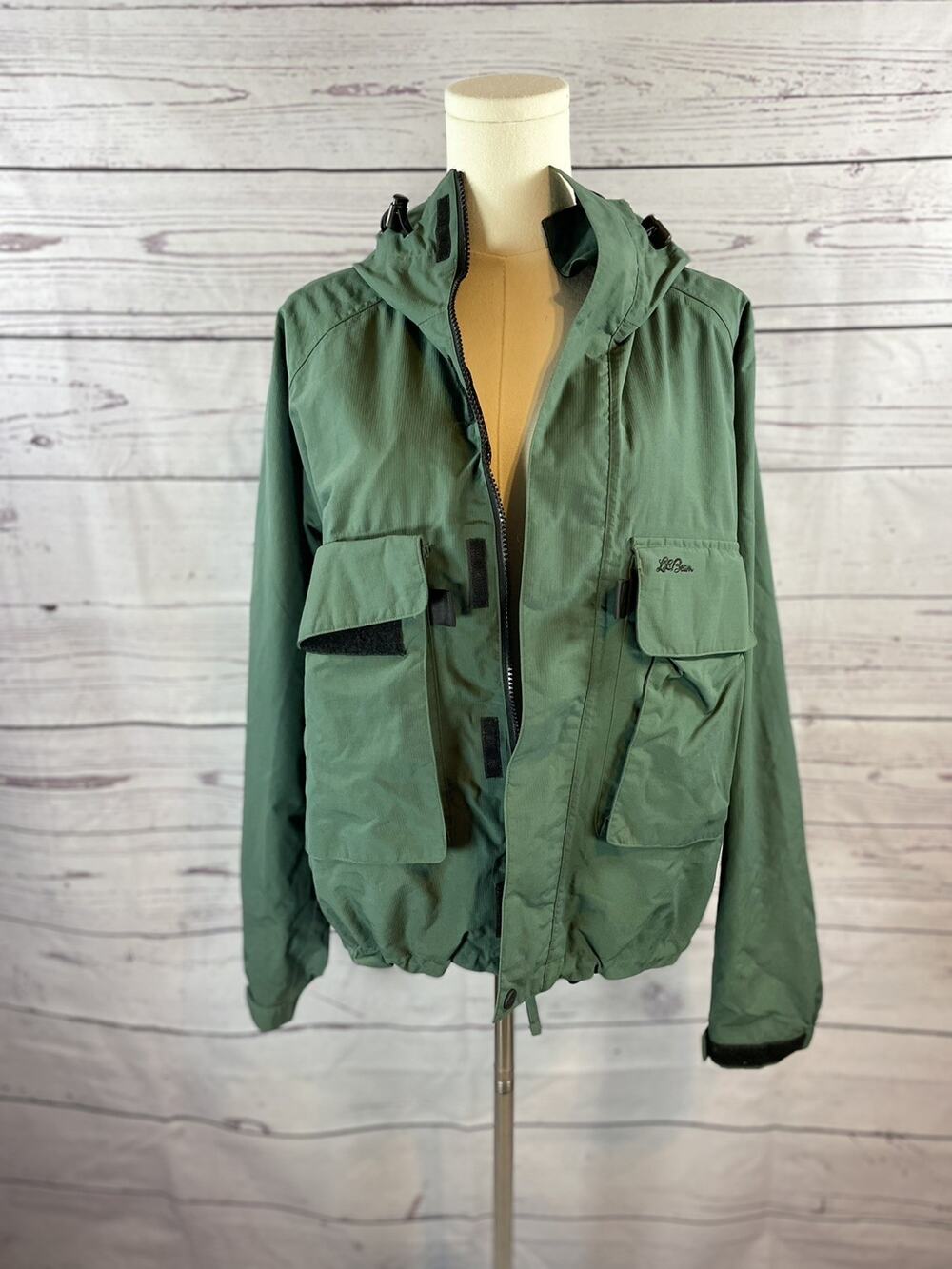 Vintage L.L.Bean Fly Fishing Wading Jacket Green Utility Outdoor Men’s Small